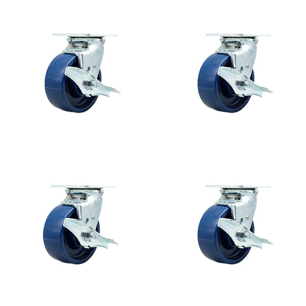 Service Caster 5 Inch Solid Polyurethane Swivel Caster Set with Ball Bearings and Brakes SCC SCC-30CS520-SPUB-TLB-4 - main